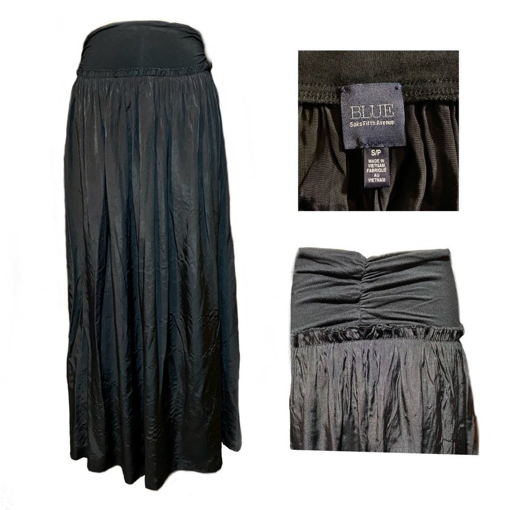 Blue Saks Fifth Avenue Crinkle Maxi Skirt Stretch Size SP Black
